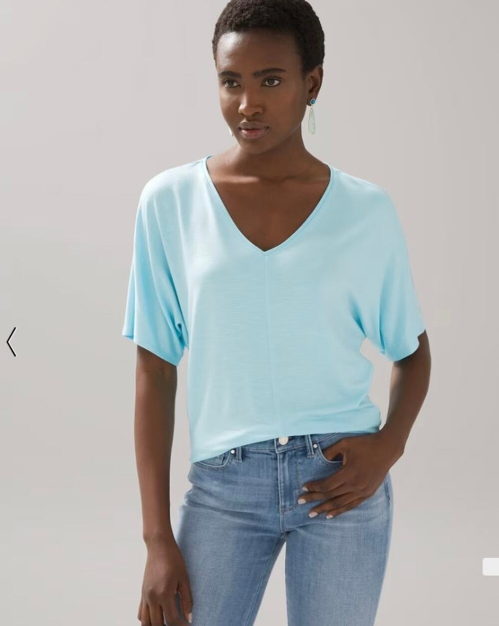 WHBM Everyday Dolman Sleeve V-Neck Blue Relaxed Fit Tee | XS